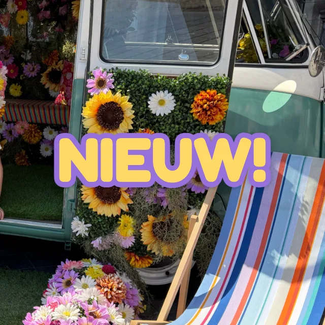 Een vrolijk bloemenbusje vol bloemen met 'Nieuw!' — maak je eigen magneetdoosje